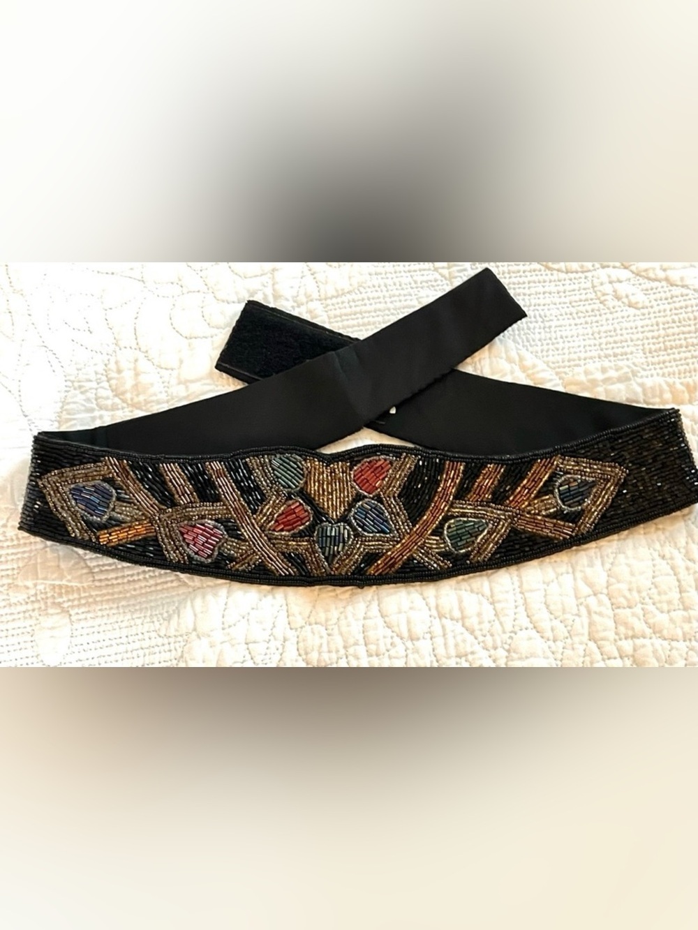 Vintage 80s Dillard’s 100% Silk Beaded Art Deco Cummerbund Belt 36”